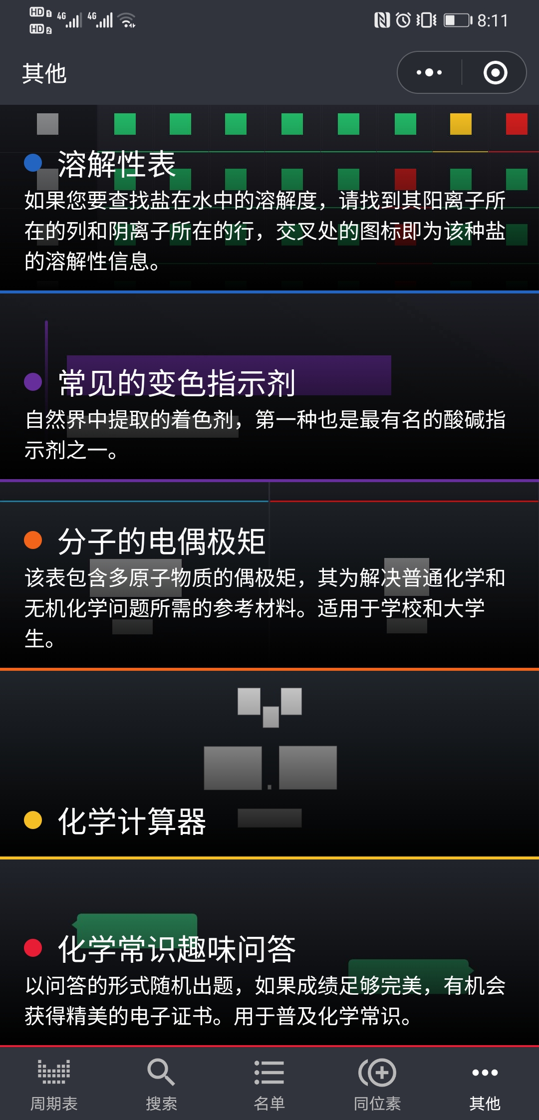 溶解性表,化学分子量计算器